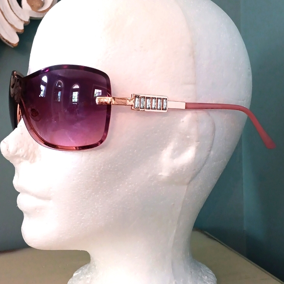 Rose Tinted Shield Sunglasses w crystal accents 🍀 - Picture 2 of 9